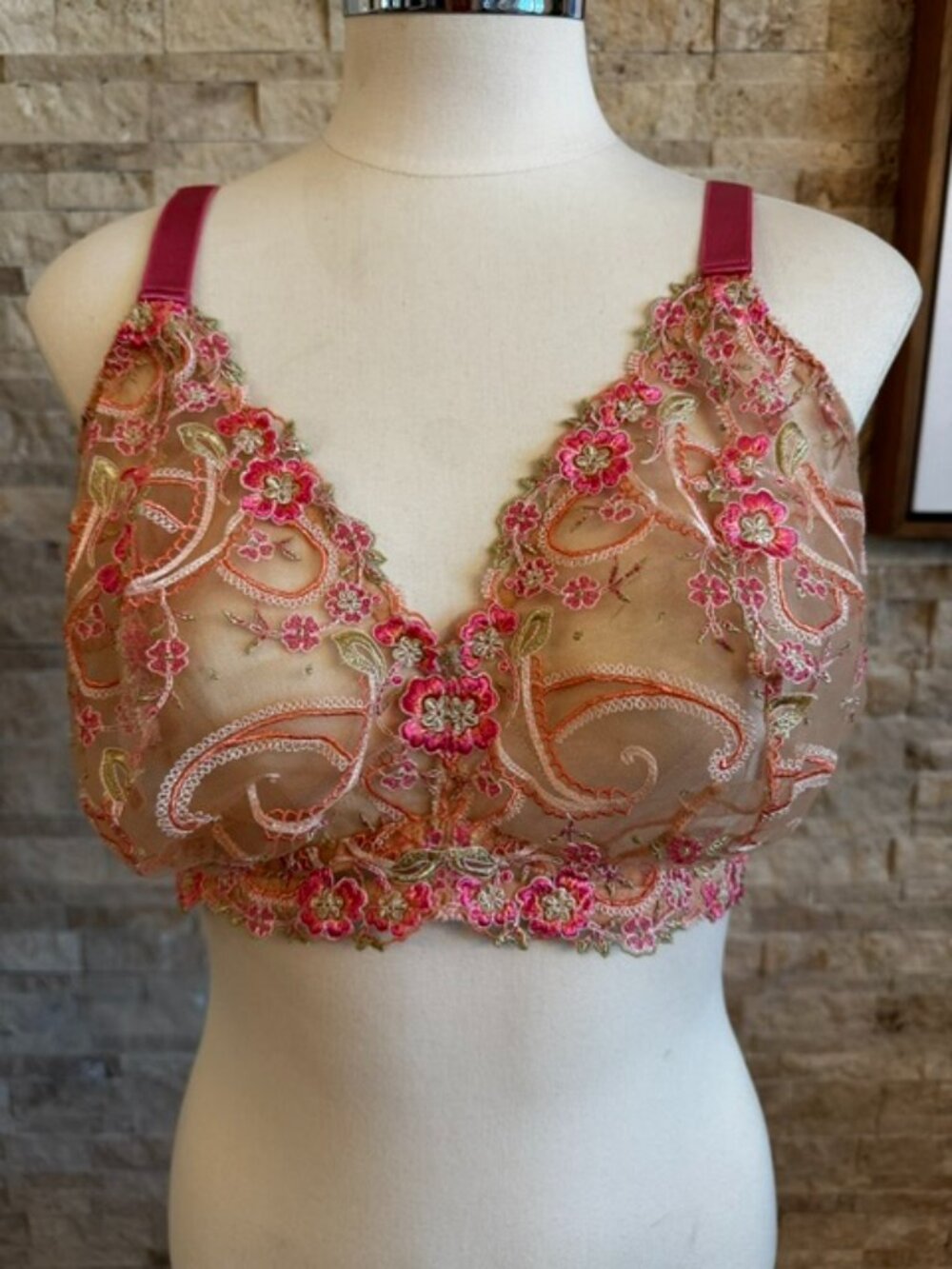Cosabella Sanika Curvy Tall Triangle Lace Bralette Pink NWOT Bridal Size L